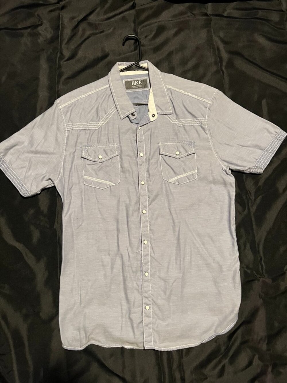 BKE Athletic Fit Western Snap Shirt XL Light Blue Short Sleeve Casual Cowboy